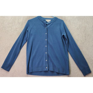 Carolyn Taylor Cardigan Womens Petite Medium Blue Knit Long Sleeve Button‎ Front